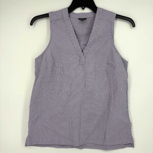 Eddie Bauer Womens Small Sleeveless Popover Tank Top Periwinkle Taupe Stripes